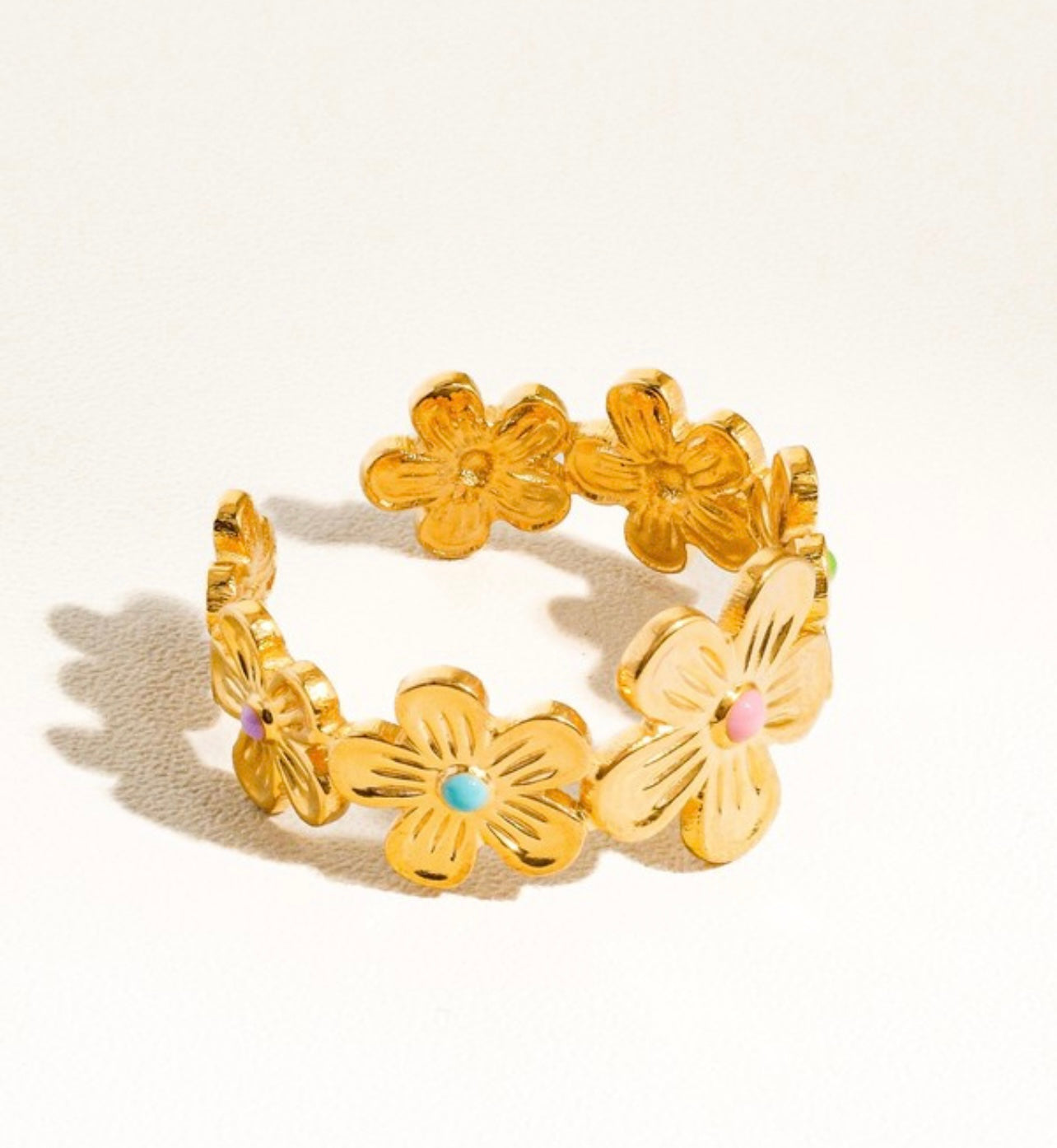 18K Gold Non-Tarnish Flower Ring