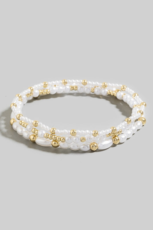 Mixed Pearl and Metallic Beaded Bracelet Set