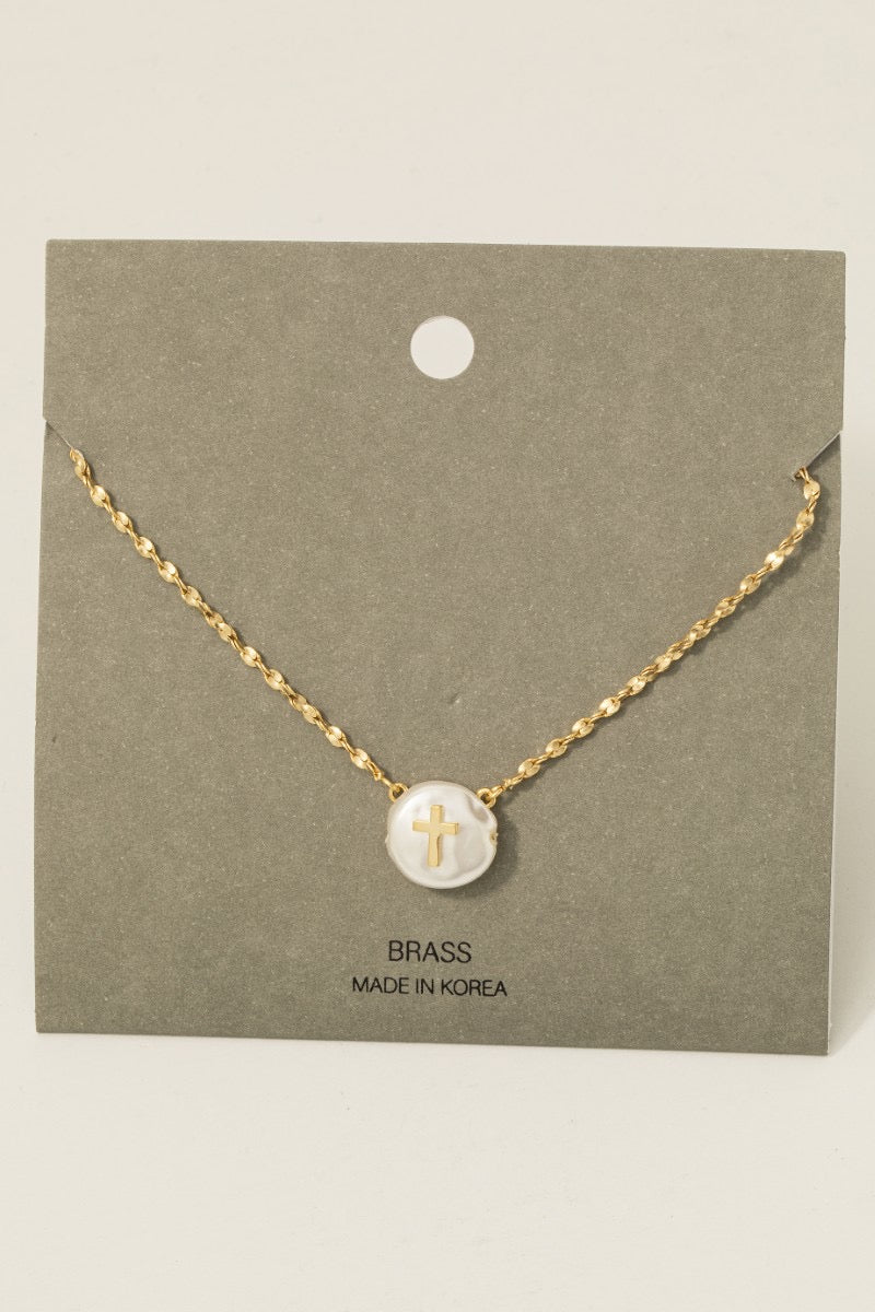 Cross On Pearl Necklace