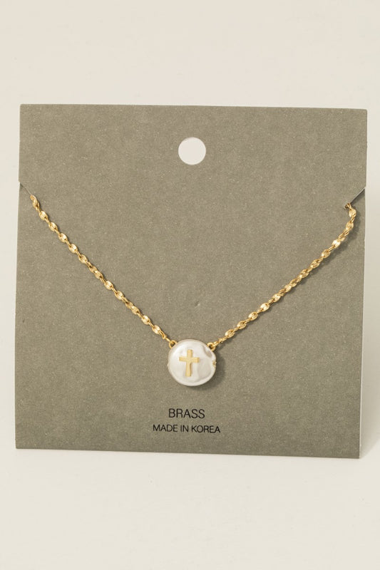 Cross On Pearl Necklace