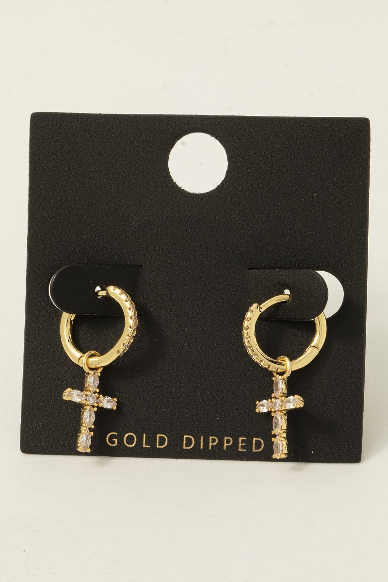 Cross Charm Hoop Earrings