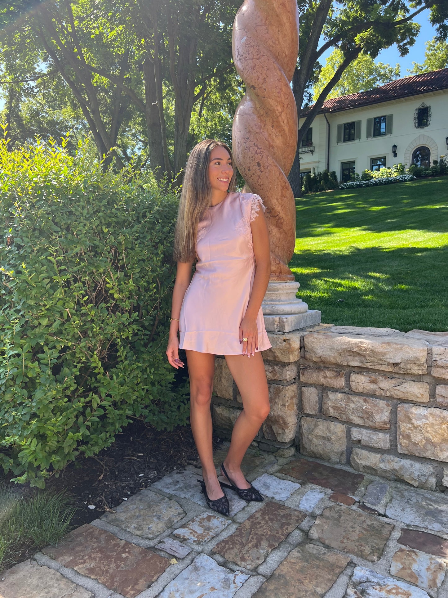 Sleeveless High Neck Lace Trim Dress